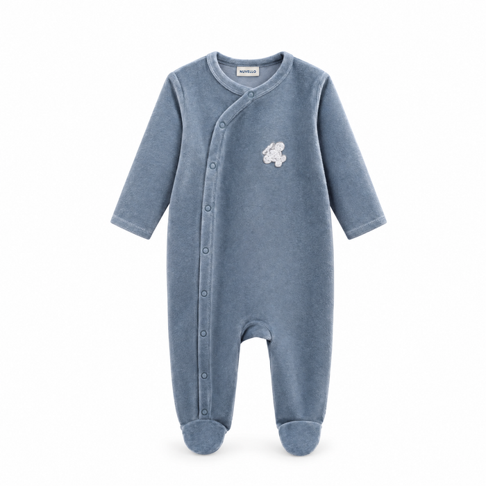 Pijama Terciopelo Bebé Niño – Azul Pizarra Cruzado