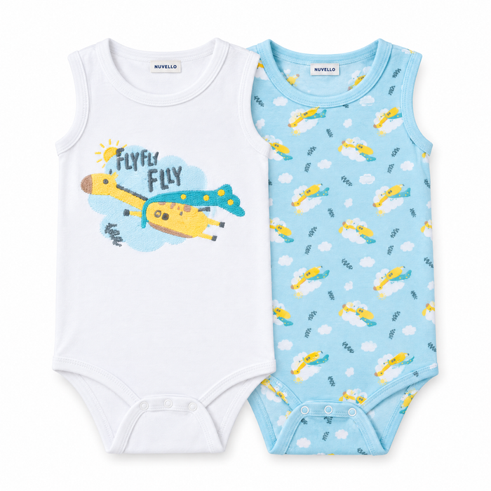 Pack 2 Bodies Sin Mangas Bebé Niño – Avión Superhéroe Turquesa