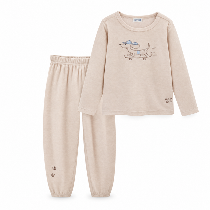 Pijama 2 Piezas Terciopelo Niño – Perrito Beige