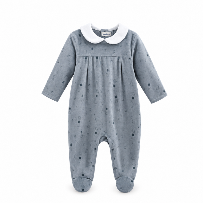 Pijama Terciopelo Bebé Niño – Cuello Bebé Gris Azulado