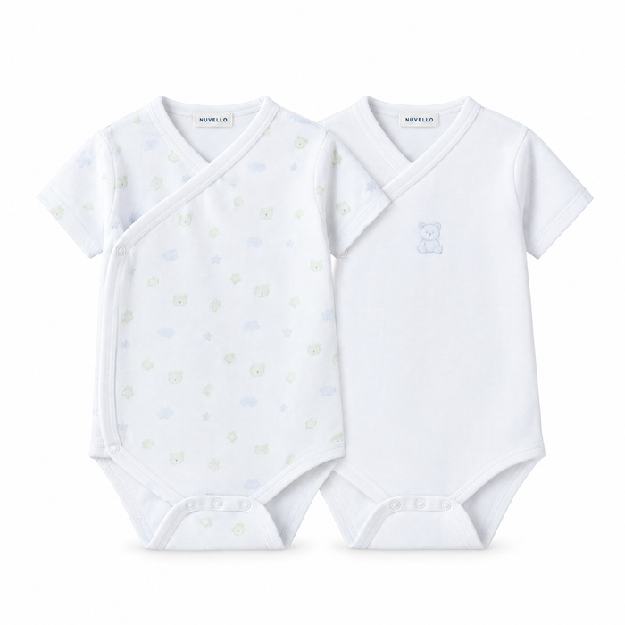 Pack 2 Bodies Cruzados Manga Corta Bebé Niño – Nubes Blanco