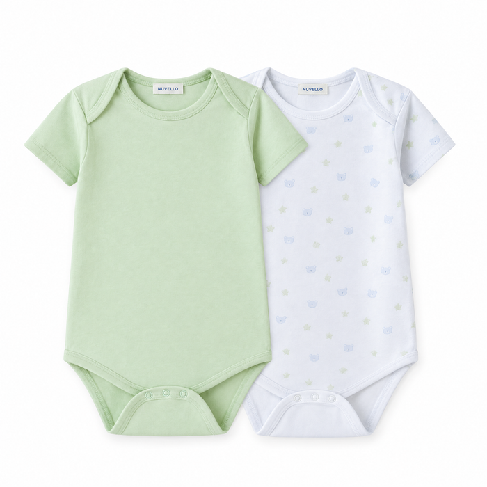 Pack 2 Bodies Manga Corta Bebé Niño – Verde Menta y Blanco