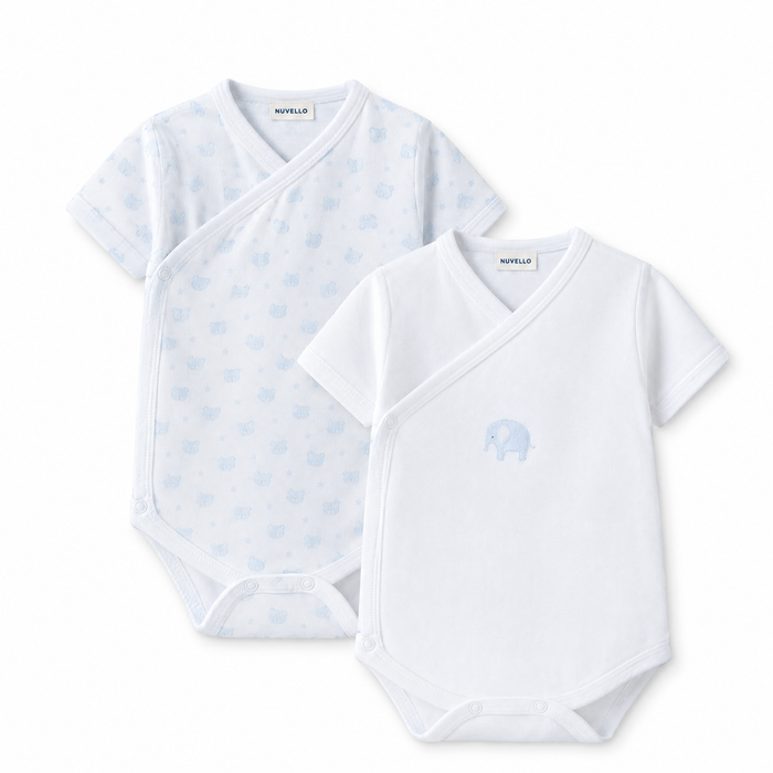 Pack 2 Bodies Cruzados Manga Corta Bebé Niño – Elefantes Azul Suave