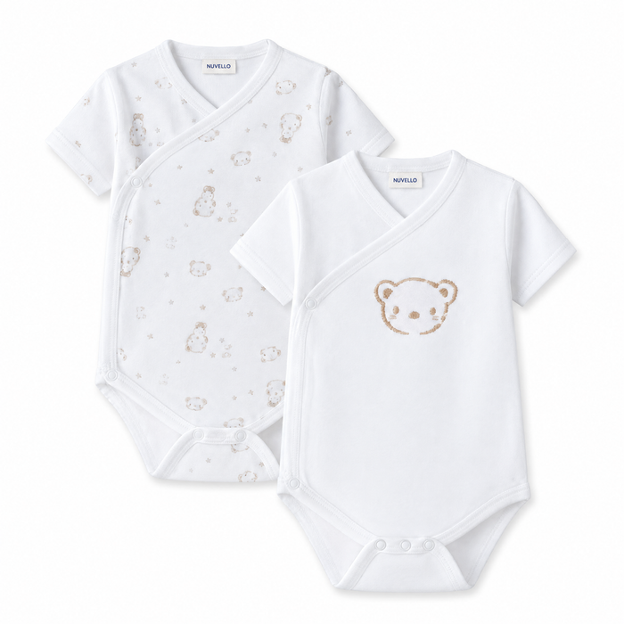 Pack 2 Bodies Cruzados Manga Corta Bebé Niño – Cara de Osito Blanco