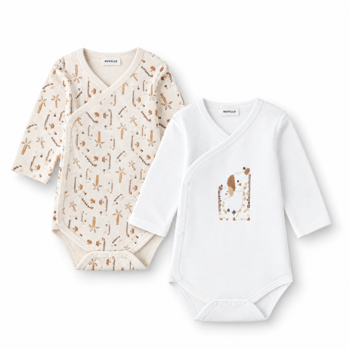 Pack 2 Bodies Cruzados Manga Larga Bebé Niño – Erizo Beige
