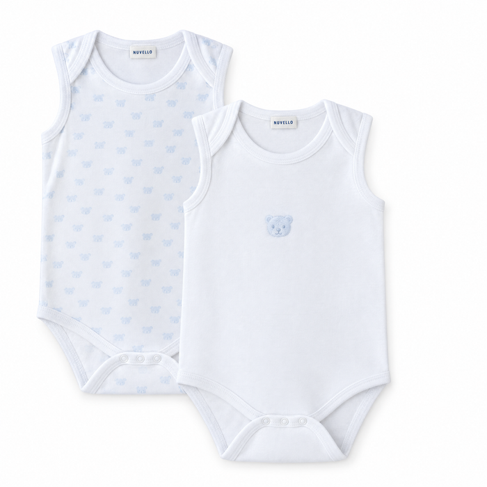 Pack 2 Bodies Sin Mangas Bebé Niño – Elefantes Azul Suave