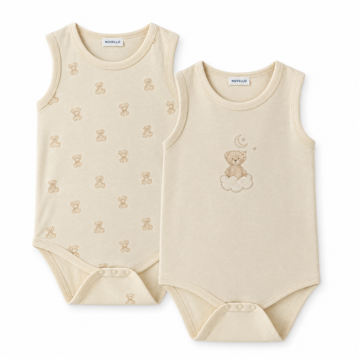 Pack 2 Bodies Sin Mangas Bebé Niño – Osito Luna Beige