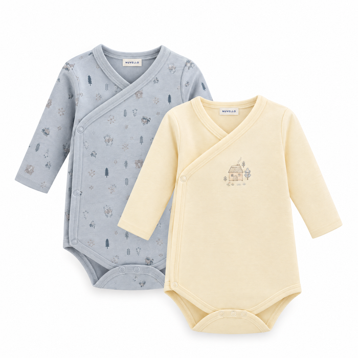 Pack 2 Bodies Cruzados Manga Larga Bebé Niño – Gris y Vainilla