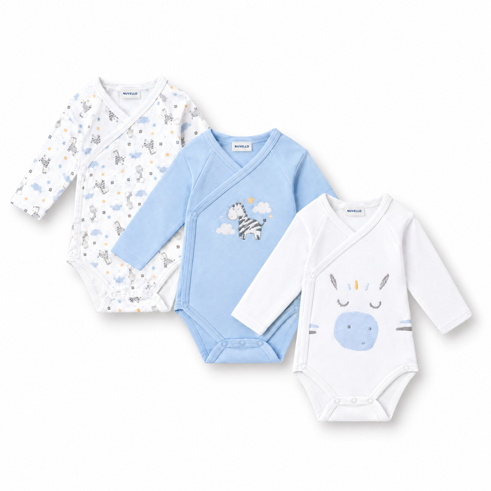 Pack 3 Bodies Manga Larga Bebé Niño – Cebra y Unicornio Azul