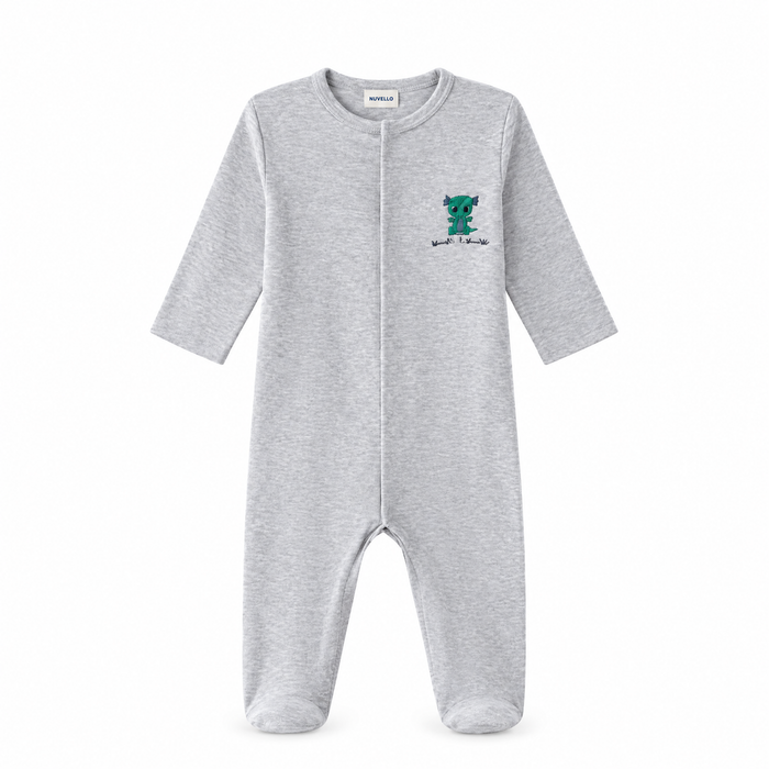 Pijama Algodón Bebé Niño – Gris Jaspeado Bordado