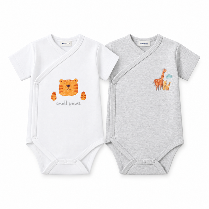 Pack 2 Bodies Cruzados Manga Corta Bebé Niño – Tigre y Jirafa