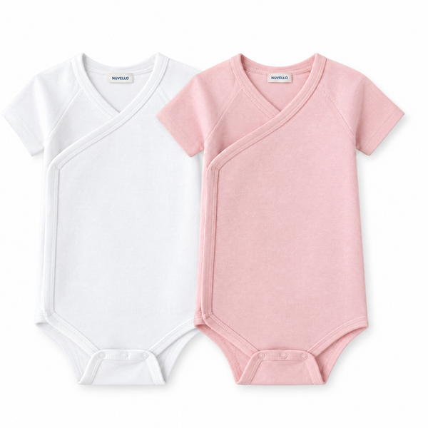 Pack 2 Bodies Cruzados Calado Corazón Bebé – Blanco y Rosa