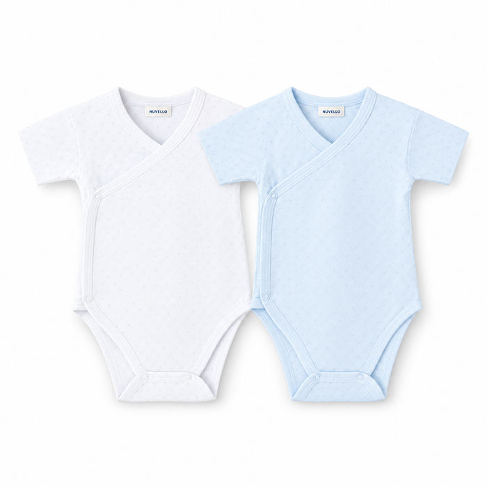Pack 2 Bodies Cruzados Calados Manga Corta Bebé – Blanco y Azul