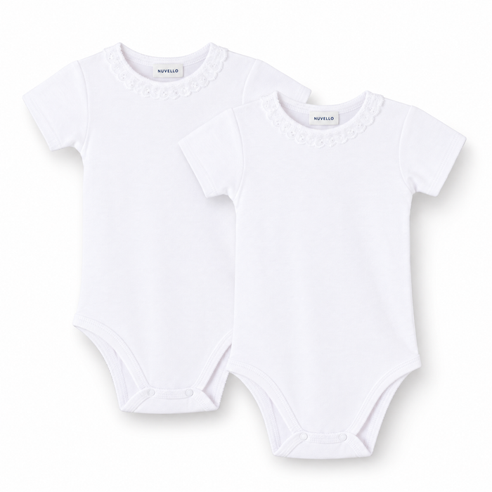 Pack 2 Bodies Manga Corta Cuello Puntilla Bebé – Blanco