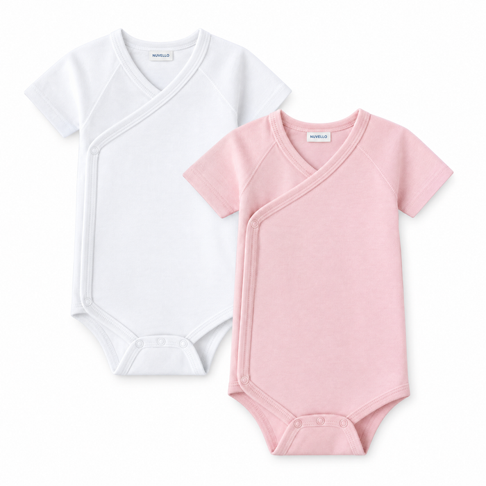 Pack 2 Bodies Cruzados Manga Corta Bebé – Blanco y Rosa