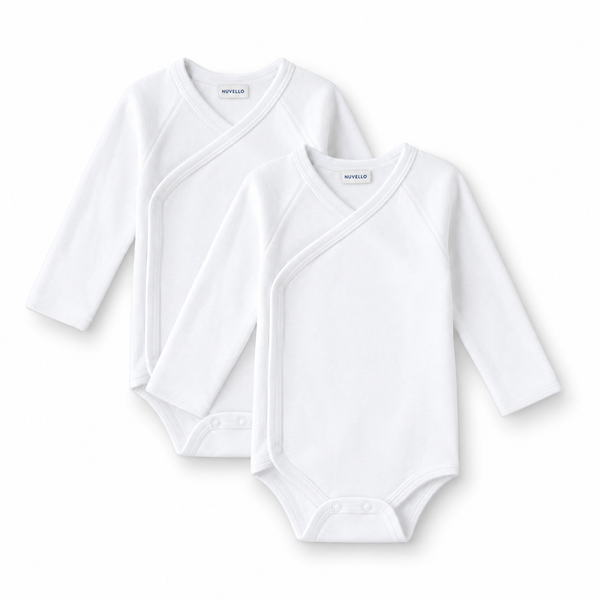 Pack 2 Bodies Cruzados Manga Larga Bebé – Blanco Básico