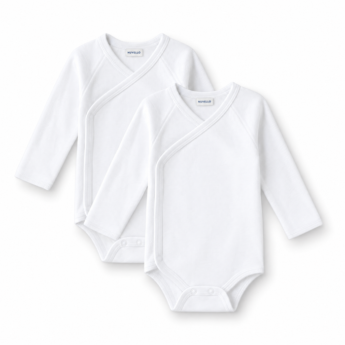 Pack 2 Bodies Cruzados Manga Larga Bebé – Blanco Básico
