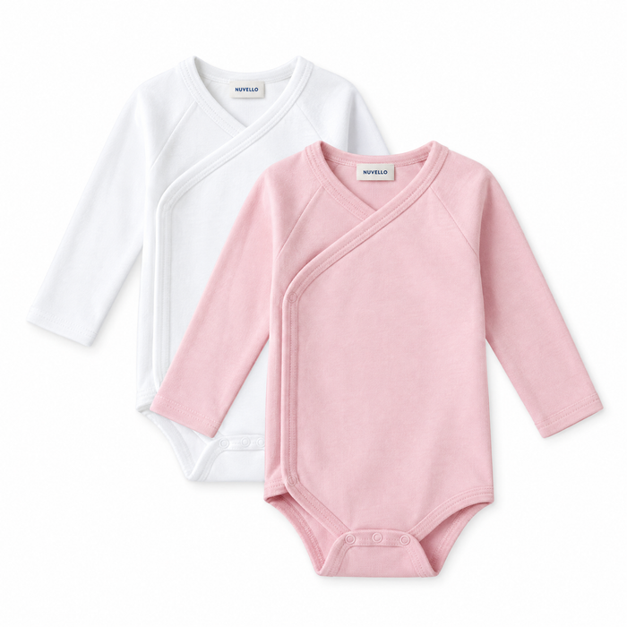 Pack 2 Bodies Cruzados Manga Larga Bebé – Blanco y Rosa