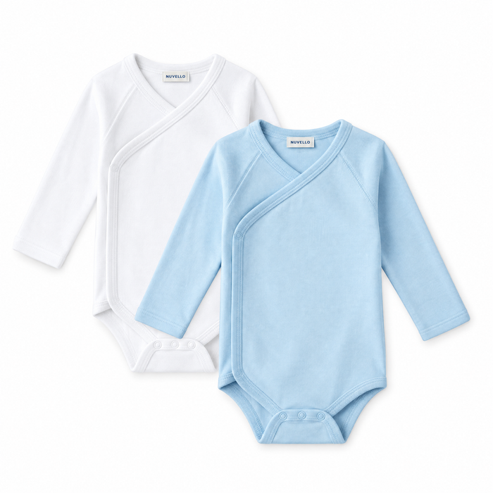 Pack 2 Bodies Cruzados Manga Larga Bebé – Blanco y Azul