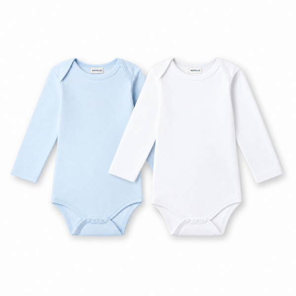 Pack 2 Bodies Manga Larga Bebé – Azul Canalé y Blanco