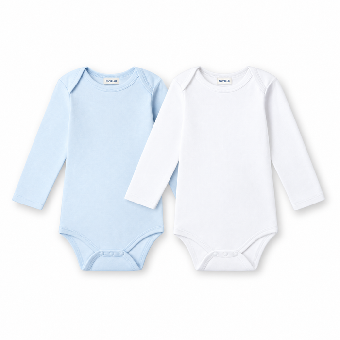 Pack 2 Bodies Manga Larga Bebé – Azul Canalé y Blanco