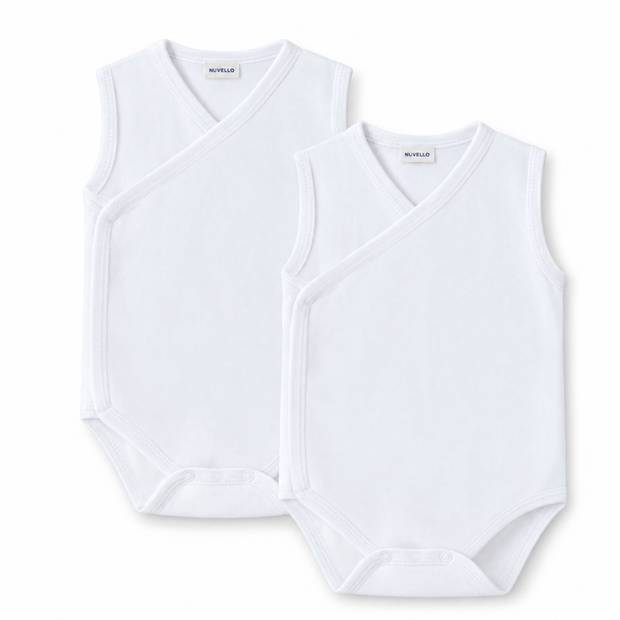 Pack 2 Bodies Cruzados Sin Mangas Bebé – Blanco Liso