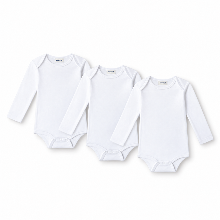 Pack 3 Bodies Manga Larga Bebé – Blanco Básico