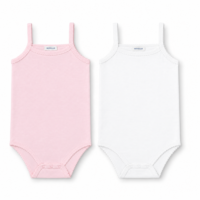 Pack 2 Bodies de Tirantes Calado Corazón Bebé – Rosa y Blanco