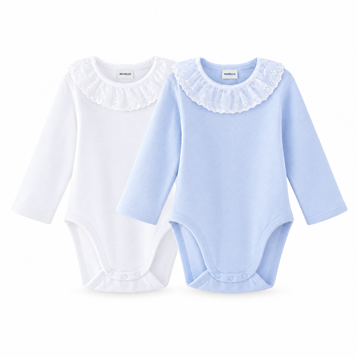 Pack 2 Bodies Manga Larga Cuello Popelín Bebé – Blanco y Azul