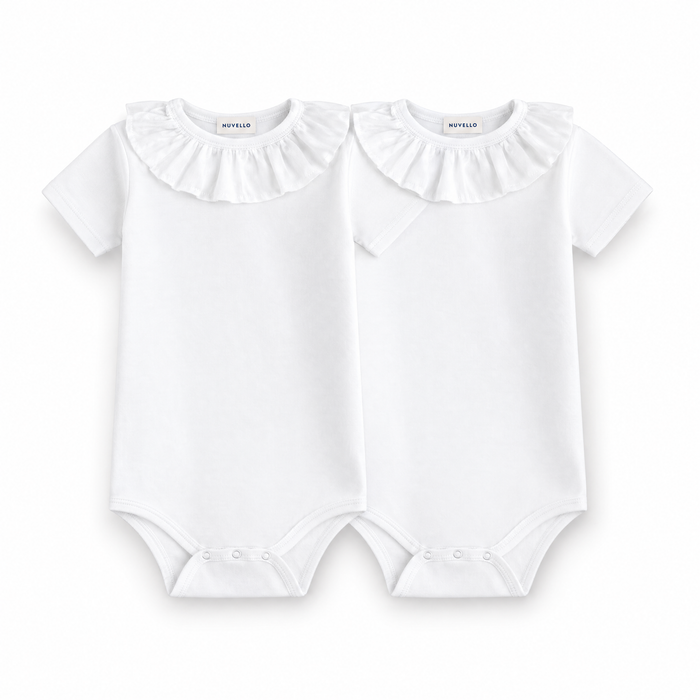 Pack 2 Bodies Manga Corta Cuello Puntilla Bebé – Blanco Doble