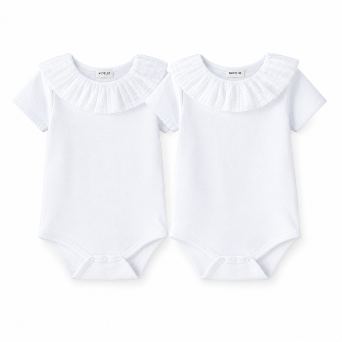 Pack 2 Bodies Manga Corta Cuello Volante Bebé – Blanco