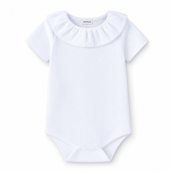Body Manga Corta Cuello Volante Bebé – Blanco Canalé
