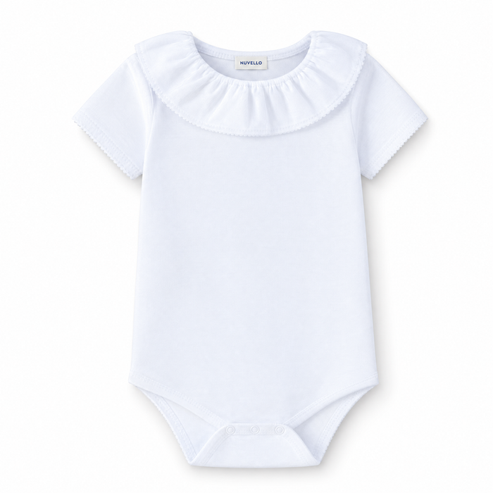 Body Manga Corta Cuello Volante Bebé – Blanco Canalé