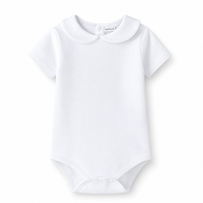 Body Manga Corta Cuello Bebé – Blanco Piqué