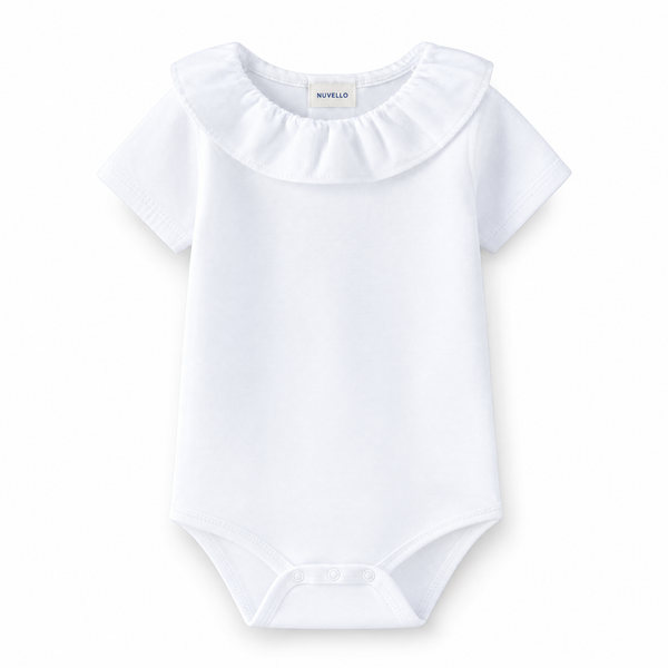 Body Manga Corta Cuello Volante Bebé – Blanco Bordado