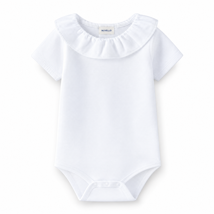 Body Manga Corta Cuello Volante Bebé – Blanco Bordado