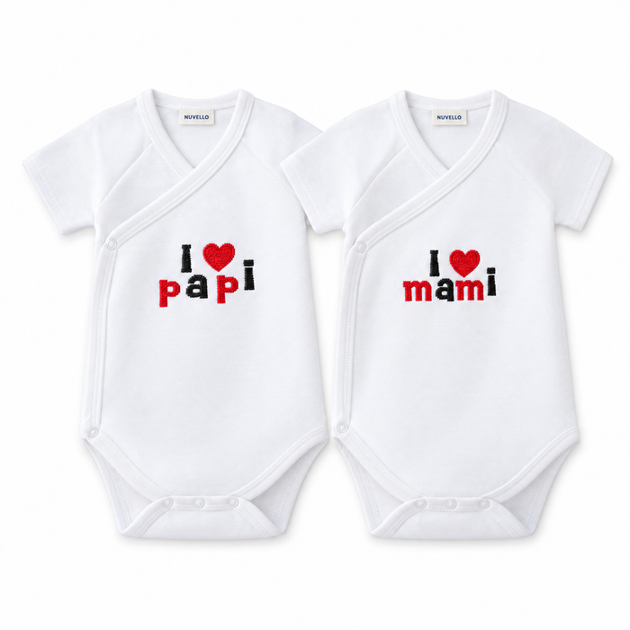 Pack 2 Bodies Cruzados Manga Corta – I Love Papi y Mami