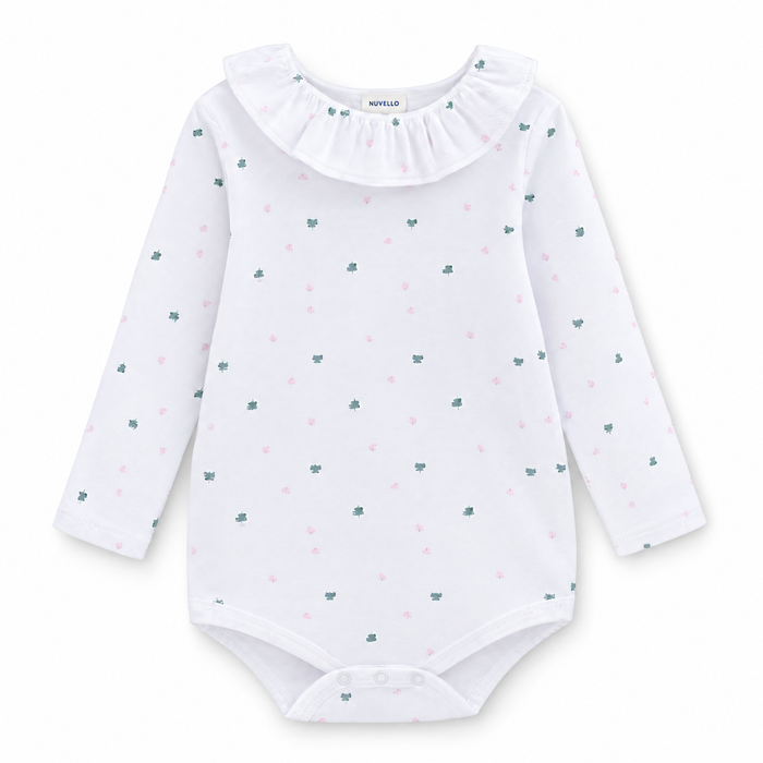 Body Manga Larga Cuello Volante Bebé Niña – Corazones Blanco