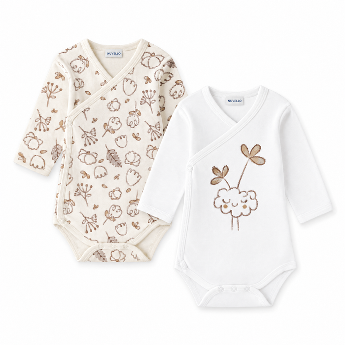 Pack 2 Bodies Cruzados Manga Larga Bebé Niña – Nube y Flores