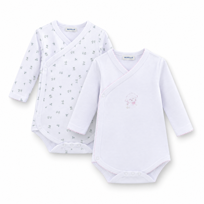 Pack 2 Bodies Cruzados Manga Larga Bebé Niña – Florecitas Blanco