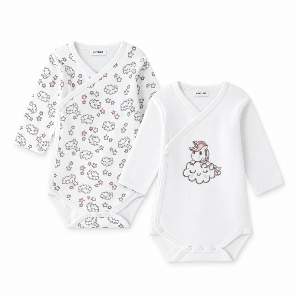 Pack 2 Bodies Cruzados Manga Larga Bebé Niña – Unicornio Blanco