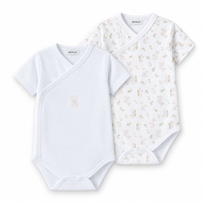 Pack 2 Bodies Cruzados Manga Corta Bebé Niña – Animalitos Blanco