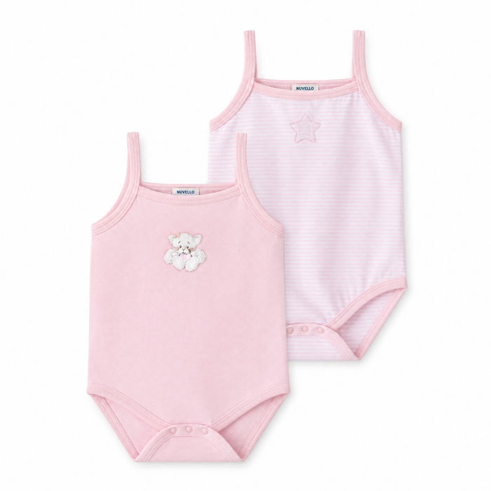 Pack 2 Bodies de Tirantes Bebé Niña – Rosa Rayas y Ovejita