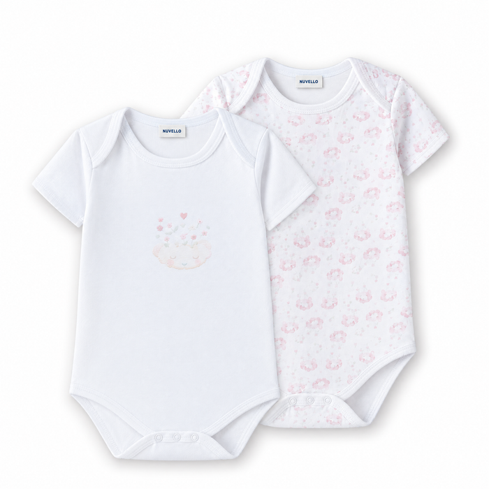 Pack 2 Bodies Manga Corta Bebé Niña – Estampado Rosa y Blanco
