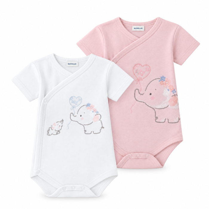 Pack 2 Bodies Cruzados Manga Corta Bebé Niña – Elefantitos Rosa