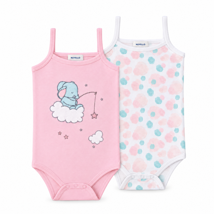 Pack 2 Bodies de Tirantes Bebé Niña – Elefante en la Nube Rosa