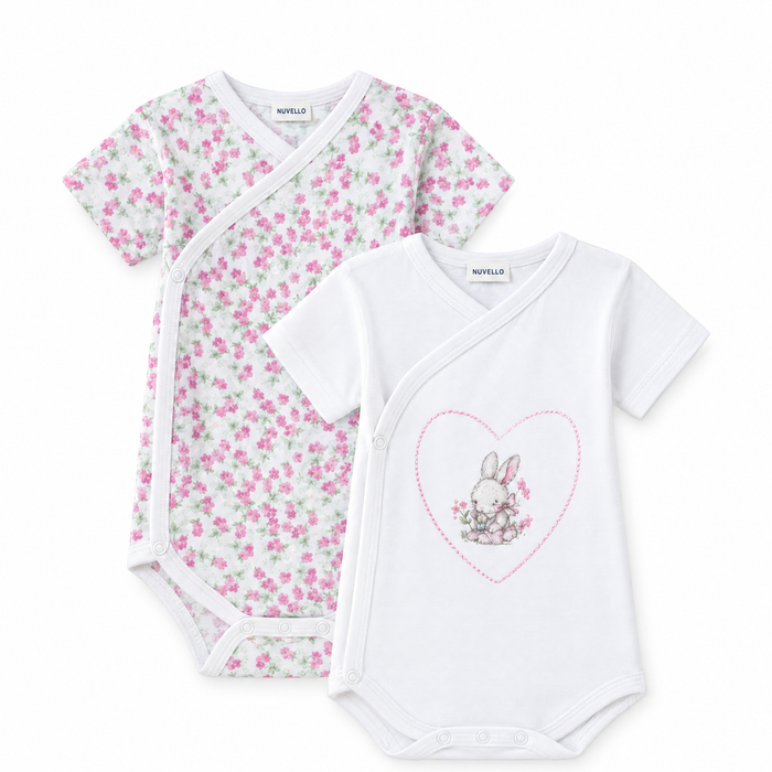 Pack 2 Bodies Cruzados Manga Corta Bebé Niña – Flores y Conejita