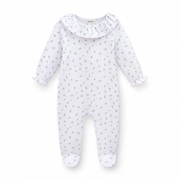 Pijama Algodón Bebé Niña – Cuello Volante Florecitas Lila