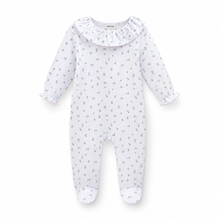 Pijama Algodón Bebé Niña – Cuello Volante Florecitas Lila