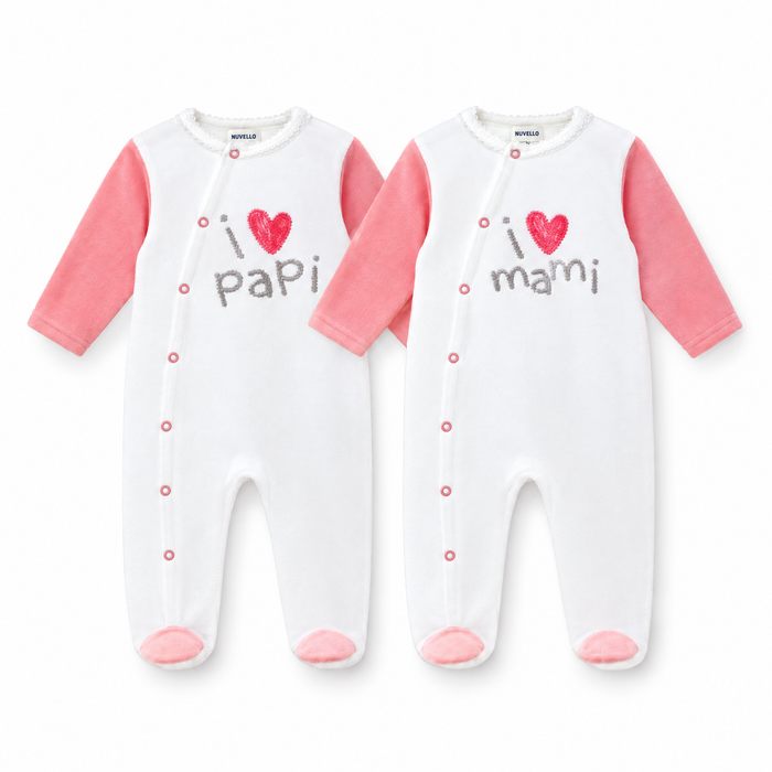 Pijama Terciopelo Bebé – I Love Papi y Mami Coral